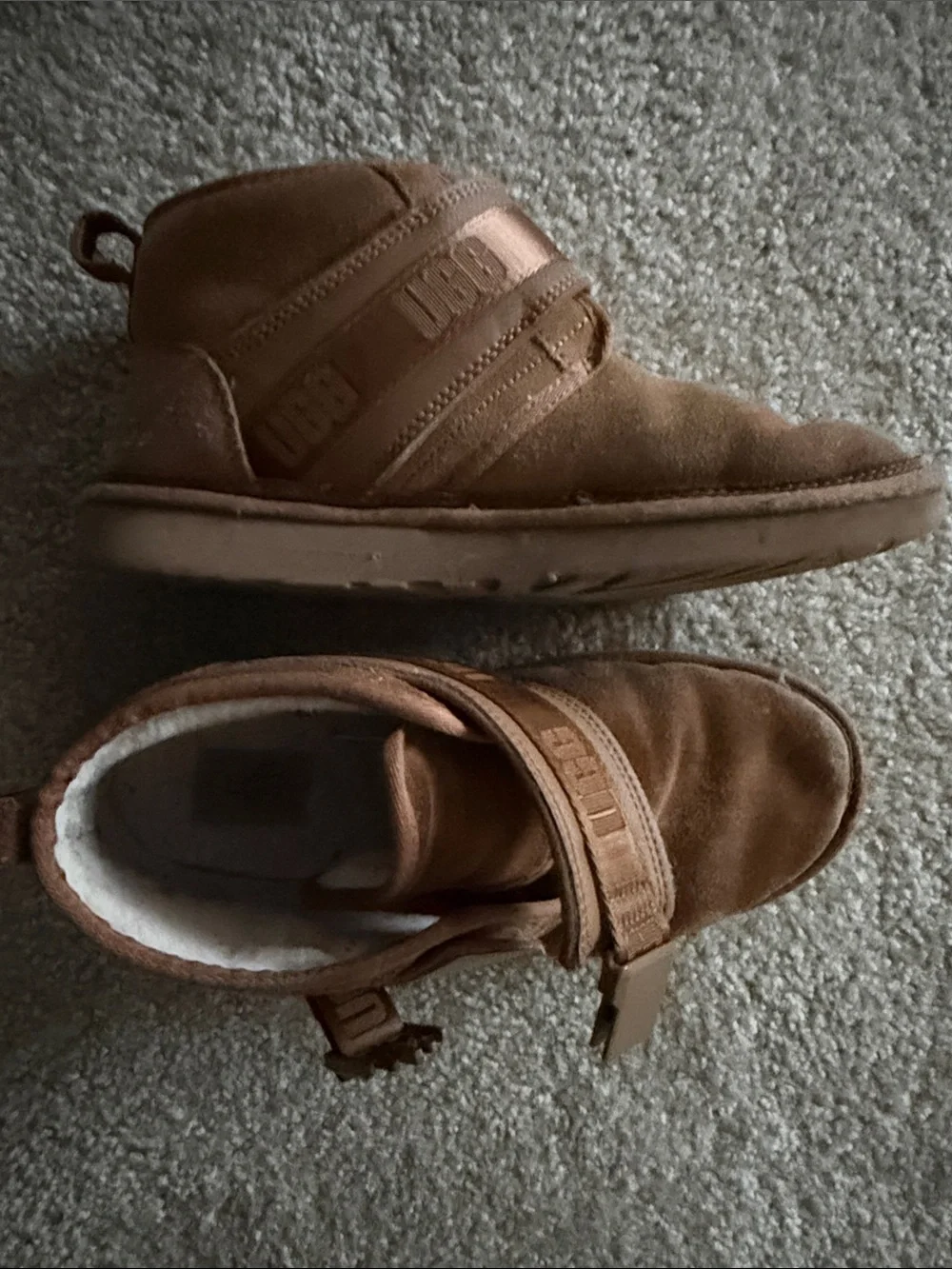 UGG Kids Chestnut Suede Ankle Boots with Shearling